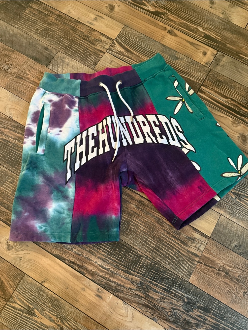 The Hundreds Men's Tie-Dye Teal Purple Pink Logo Athletic Shorts size L